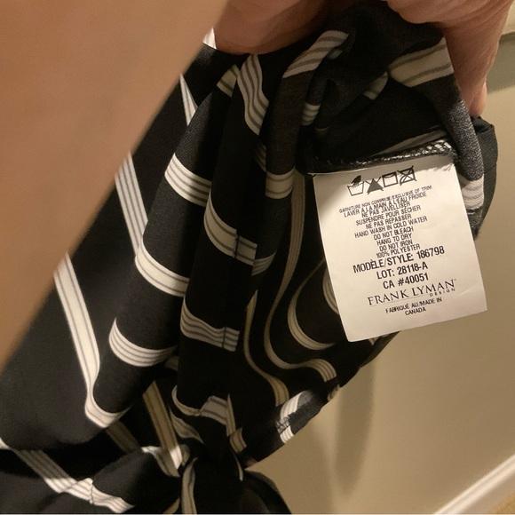 EUC Size 8 Frank Lyman Black & Gray Stripe Long Sleeve Tie Front Top - Picture 5 of 7